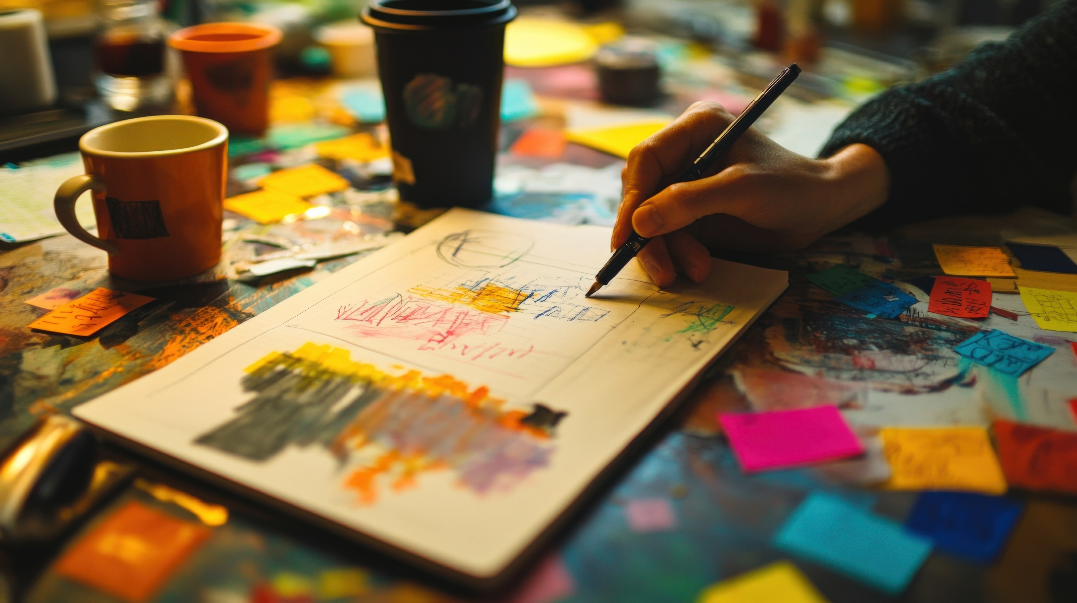 Film director designing storyboard sketches for movie scene Week 9: the writers room